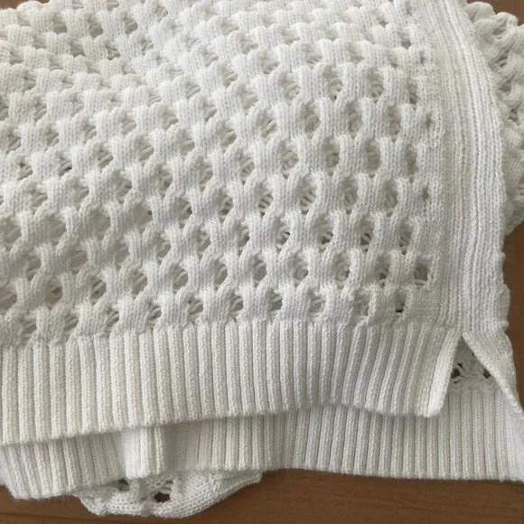 Talbot's White Long Sleeve Open Weave Pullover Sweater P - Picture 11 of 13